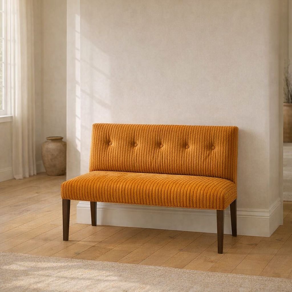 bela bespoke bench in corduroy ginger fabric