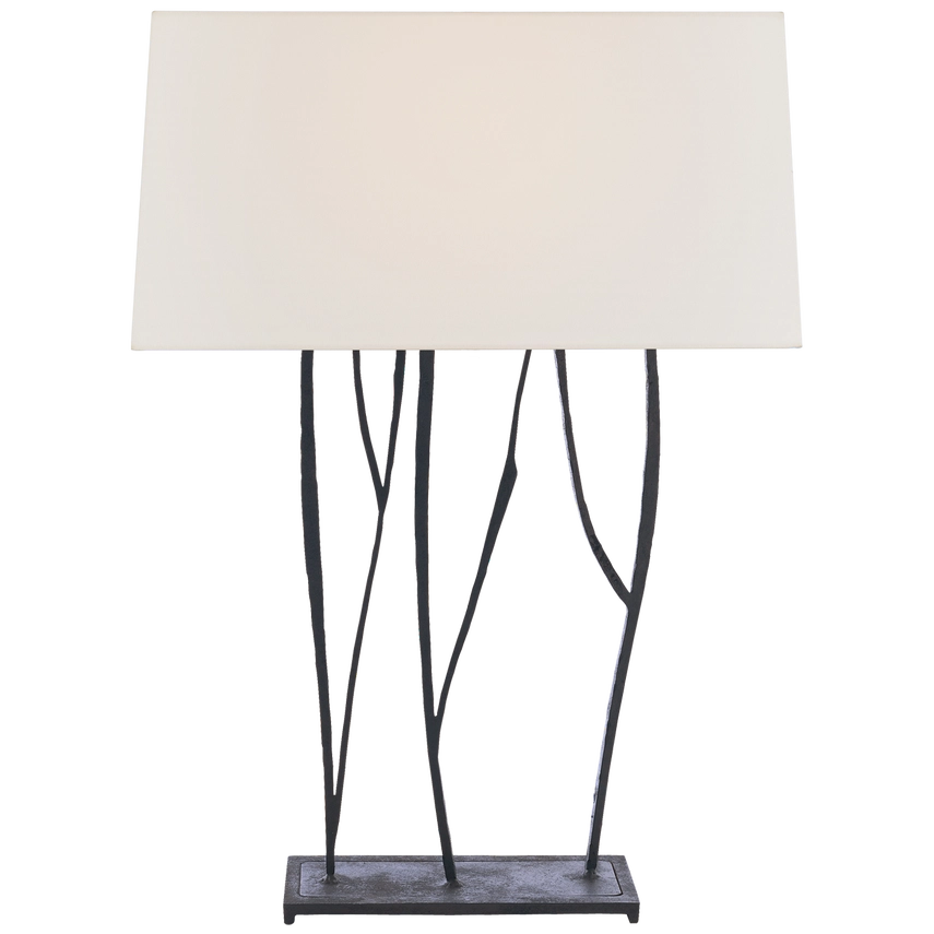 aspen console lamp. Elegant luxury furniture lamp with artistic metal base and large white shade.